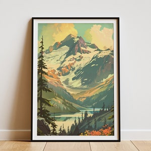 North Cascades Nationalpark Poster Vintage Reiseplakat Abstrakt MidCentury Modern Landschaft Kunstdruck Washington State Nationalpark Kunst