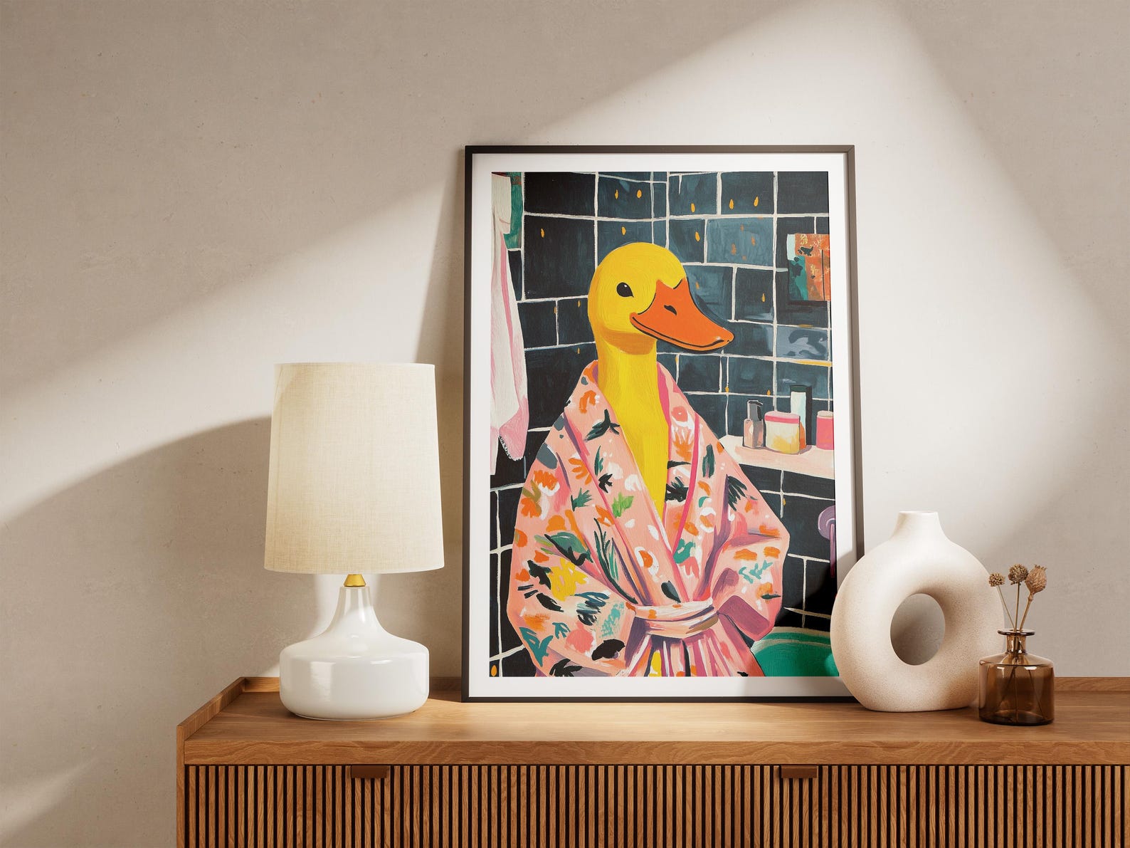 Duck in a Bathrobe Bathroom Painting Poster Print Modern Funny Animal ...