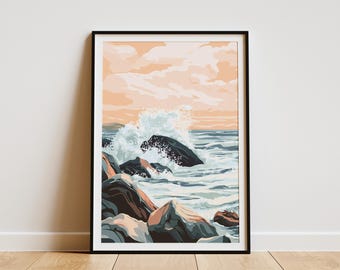 Ozeanwellen-Kunstdruck, Küstenwanddeko, Strandhausdeko, moderner Ozeandruck, abstraktes Wellengemälde, Meeresdruck, Küstenkunst, Ozeanposter, Welle