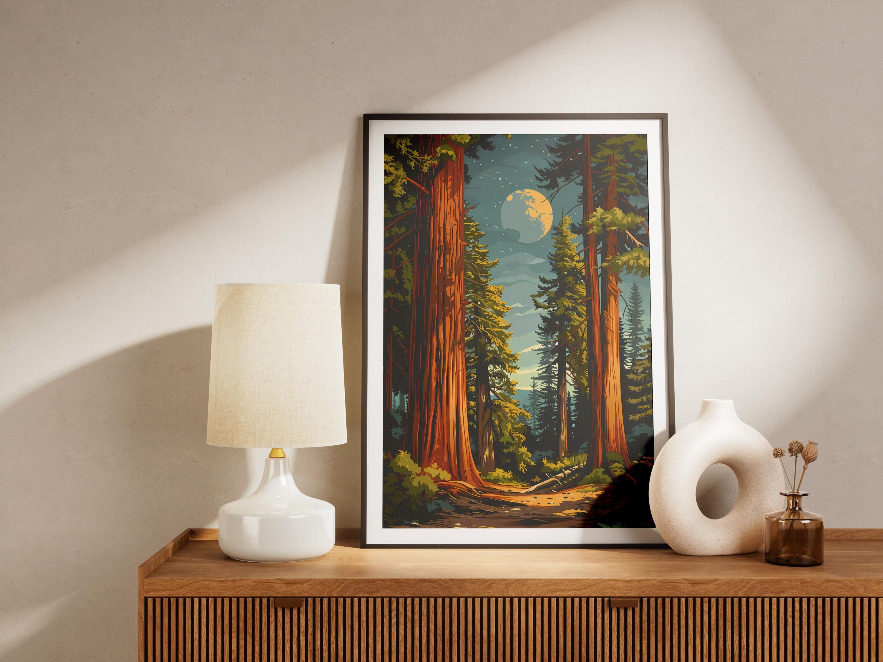 California Redwood Forest Poster Print Vintage Travel Poster Mid