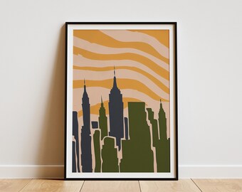 New York City Skyline Minimalist Poster Mid Century Modern Art Print Cityscape Wall Decor Abstract Art
