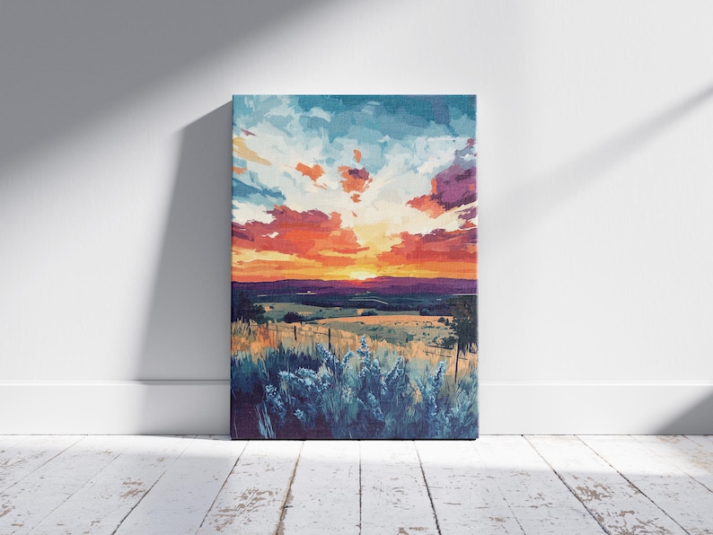 Impresión artística de paisaje al atardecer de Texas Hill Country, decoración de pared de Texas, impresión artística del suroeste, decoración del hogar de Texas, pintura al atardecer, póster, regalo de Texas imagen 5