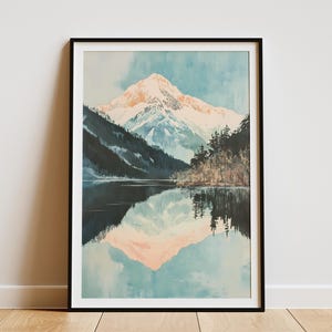 Bergsee Poster Schnee Gipfel Reflection Art Print Natur Wanddekor Moderne Landschaftsmalerei Ruhige Landschaft Friedliche Wohnkultur Gelassenheit