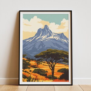 Póster del Parque Nacional del Monte Kenia Impresión de paisaje de safari africano Póster de viaje a Kenia Arte de vida salvaje de estilo vintage Póster de animales africanos Inicio