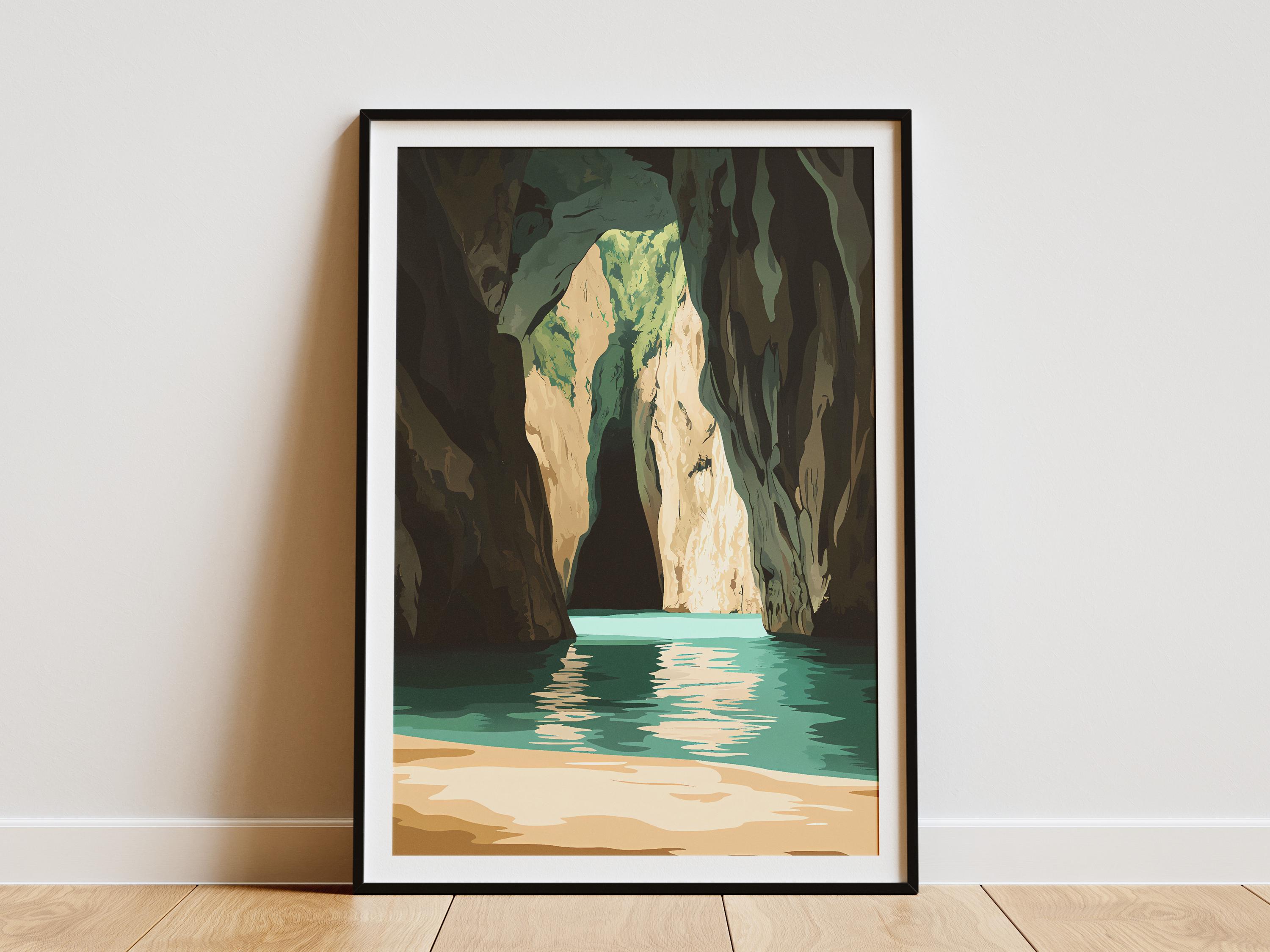 New Zealand Waitomo Caves Poster Illustrated Cave Art Print Modern ...