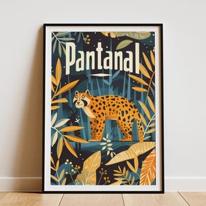 Póster de animales de la selva del Pantanal, Brasil, impresión artística tropical, arte de pared botánico minimalista, ilustración de la naturaleza, decoración