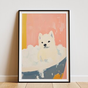 Husky puppy in bad Art Print schattige hond muur kunst badkamer decor hondenliefhebber cadeau huisdier portret poster puppy in bad poster baby dieren kunst