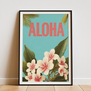 Impresión artística de flor de plumeria Aloha, decoración hawaiana para el hogar, arte de pared tropical, póster de papel, regalo de vacaciones, decoración isleña