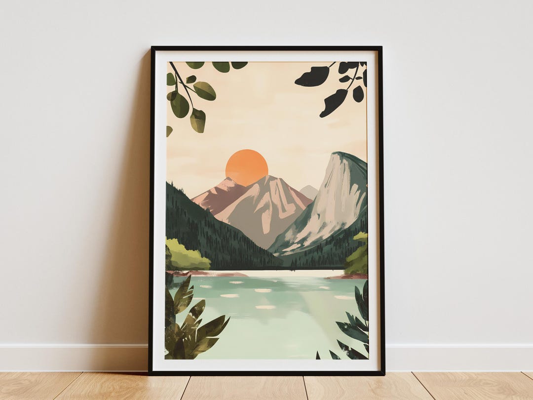Mountain Lake Sunset Poster Calm Nature Art Print Modern Landscape Wall ...