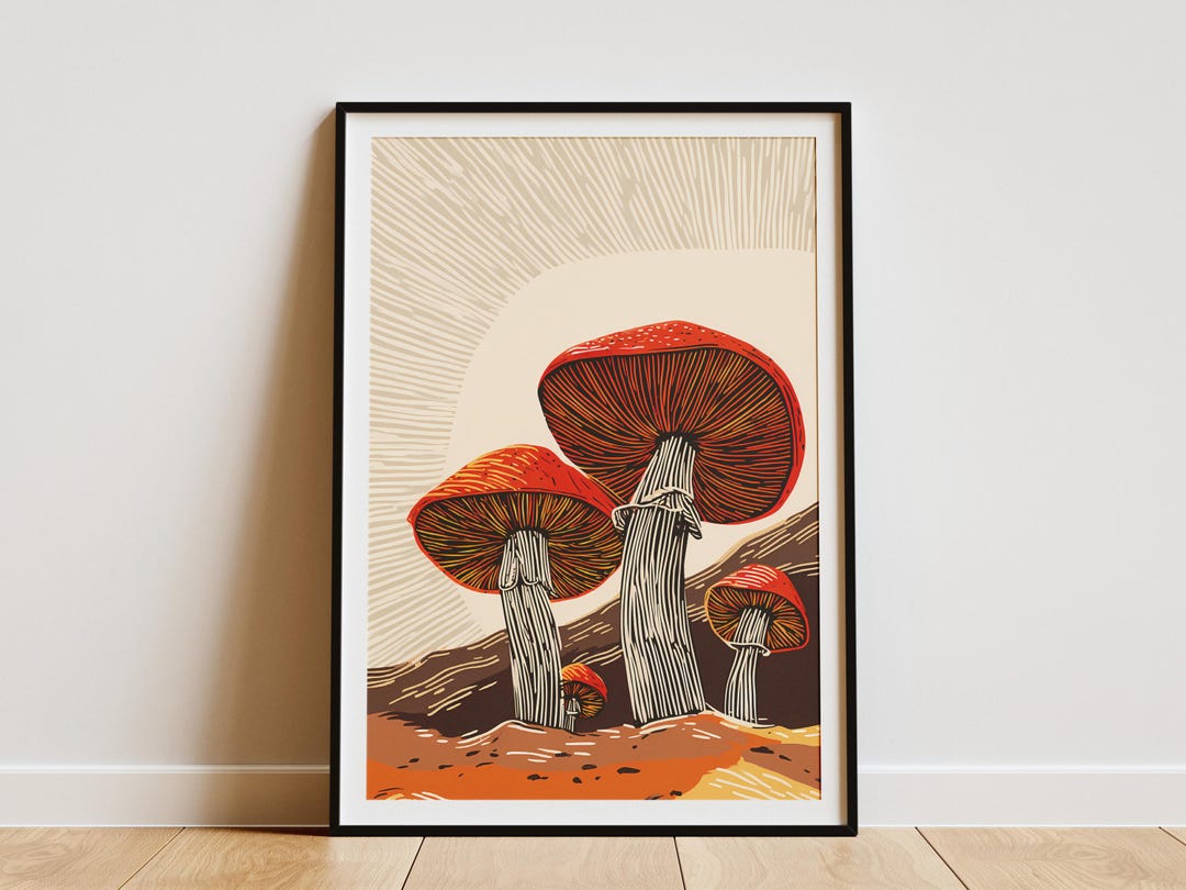 Vibrant Psychedelic Mushroom Art Print Modern Fungi Poster Fantasy ...