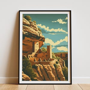 Mesa Verde National Park Poster Vintage Travel Poster Southwest National Park Art Cliff Dwellings Print