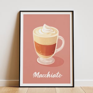 Macchiato Coffee Drink Poster Print Wall Art Coffee Shop Decor Chantilly Latte Coffee Lover Presente Bebida Menu de Café
