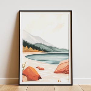 Strandszene Poster ruhigem Wasser Druck Küsten Wandkunst Ebbe Kunstwerk Minimalist Strand Dekor moderne Landschaft Malerei Natur Poster Ozean