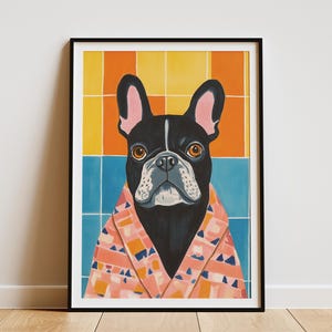 Französische Bulldogge im Bademantel Poster Badezimmer Wand Kunst Druck Lustiger Hund Kunst Modernes Wohnkultur Canine Art Geschenk Idee Papier Poster