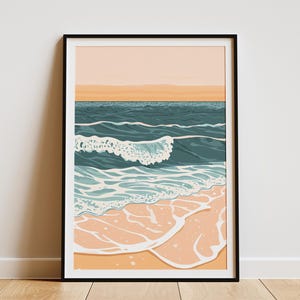 Póster de olas del océano, arte de pared de playa, decoración costera, impresión de verano, impresión minimalista moderna, arte abstracto de olas de espuma de mar, escena del océano, casa de playa