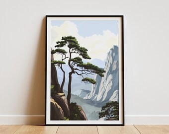 Seoraksan National Park Korea Poster Korean Mountain Landscape Print Asian Nature Art Travel Poster Korean Landscape Illustration Seoraksan