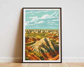 North Dakota Badlands National Park Poster Landscape Wall Art Print Nature Scenery Decor
