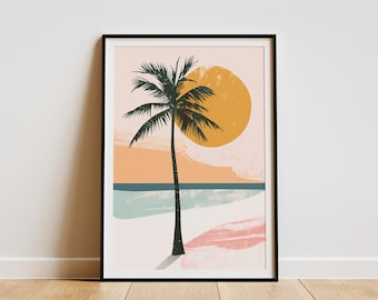 Palm Tree Sunset Minimalist Beach Wall Art Tropical Poster Print Modern Boho Home Decor