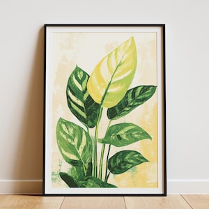 Calathea Leaf Art Print Botanical Illustration Poster Tropical Plant Wall Art Green and Yellow Leaf Print Home Decor Modern Art