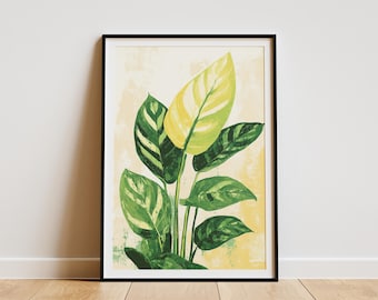 Calathea Leaf Art Print Botanical Illustration Poster Tropical Plant Wall Art Green and Yellow Leaf Print Home Decor Modern Art