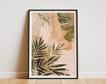 Minimalist Palm Leaf Art Print Boho Wall Decor Abstract Tropical Leaves Poster