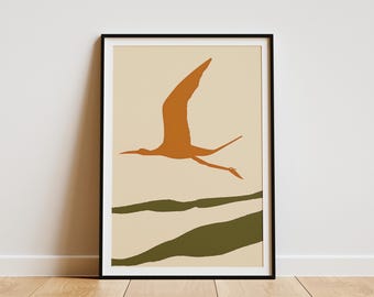 Minimalist Bird Poster Abstract Nature Art Print Mid Century Modern Bird Wall Art Simple Bird Illustration