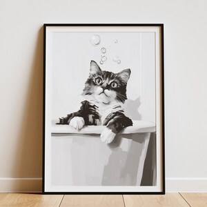 Póster de gato Singapura en la bañera, impresión artística de gato con burbujas en el baño, decoración de pared de animales lindos, arte divertido para el baño, regalo para amantes de las mascotas, regalo para amantes de los gatos