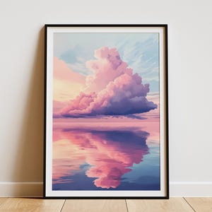 Poster Print Pink Blauer Himmel Wolkengebilde Spiegelung Wasser Poster Wandbild Verträumte Kunst