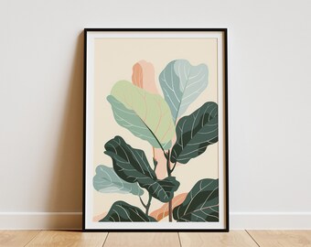 Fiddle Leaf Fig Illustration Poster Minimalist Plant Art Print Boho Home Decor Wall Art Green Leaves Botanical Print