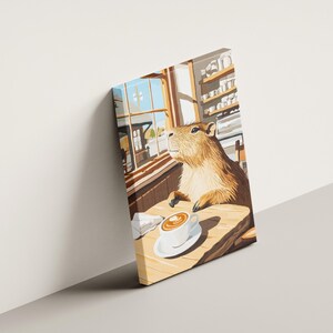 Stampa artistica del Capybara Cafe, poster accogliente da caffetteria, arte da parete ispirata a Matisse, regalo per amanti degli animali, decorazione stravagante per la casa, illustrazione del capibara immagine 3