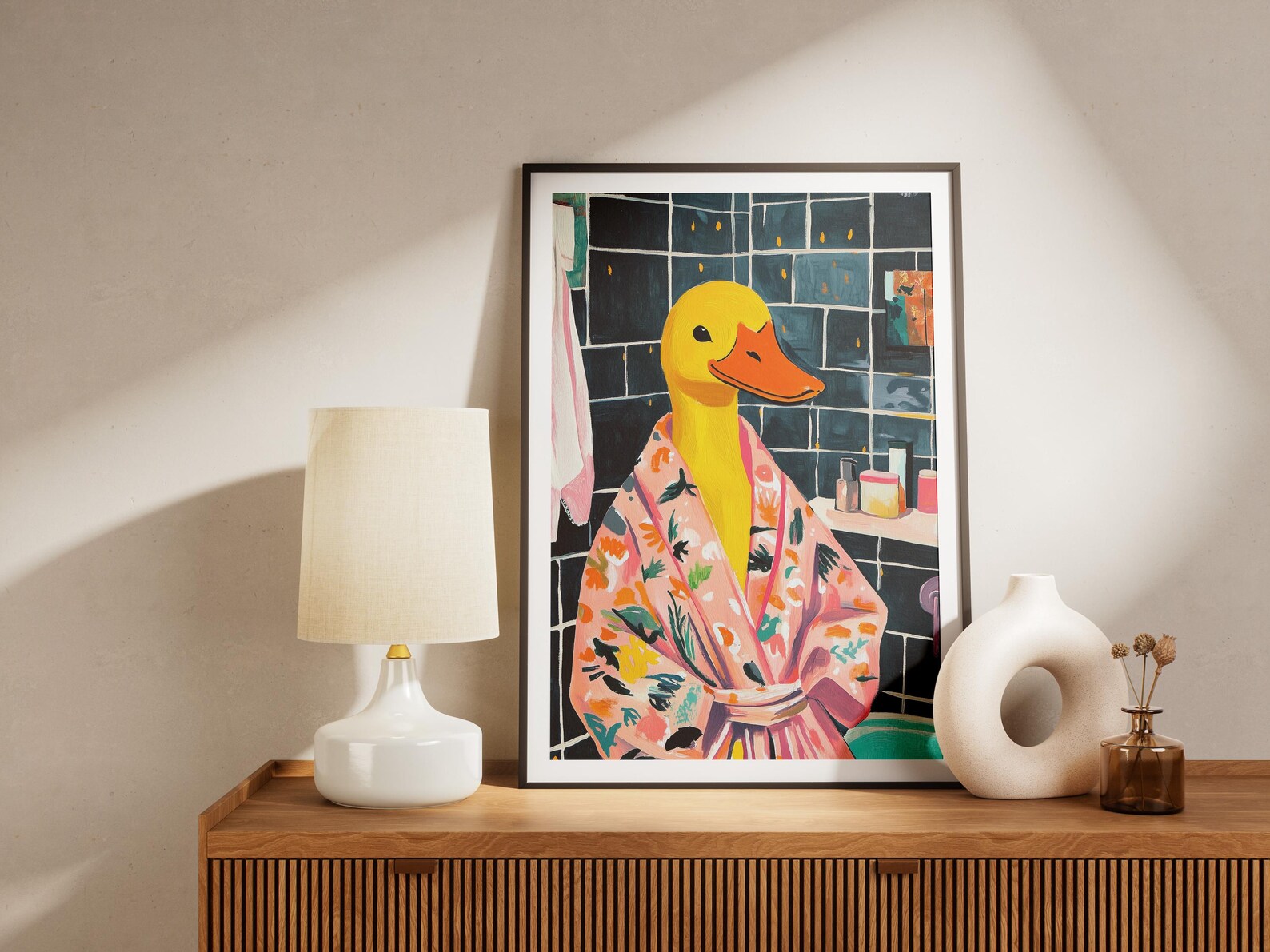 Duck in a Bathrobe Bathroom Painting Poster Print Modern Funny Animal ...