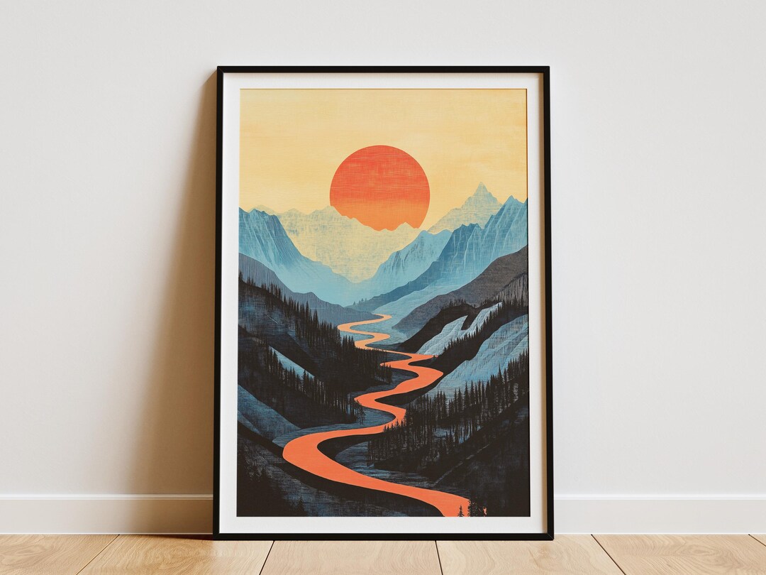 River Valley Sunrise Poster Mountain Landscape Print Nature Wall Art ...