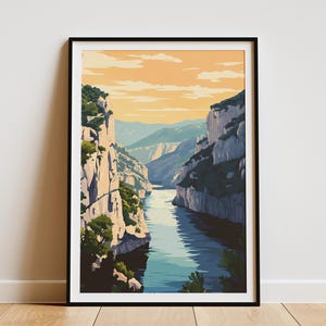 Verdon Gorge France Poster Travel Poster French River Landscape Print Vacation Home Decor European Nature Art Illustrated Wall Art Modern