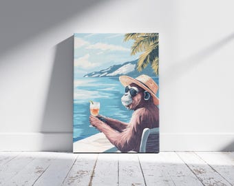 Summer Beach Monkey Art Print Tropical Animal Poster Cool Monkey