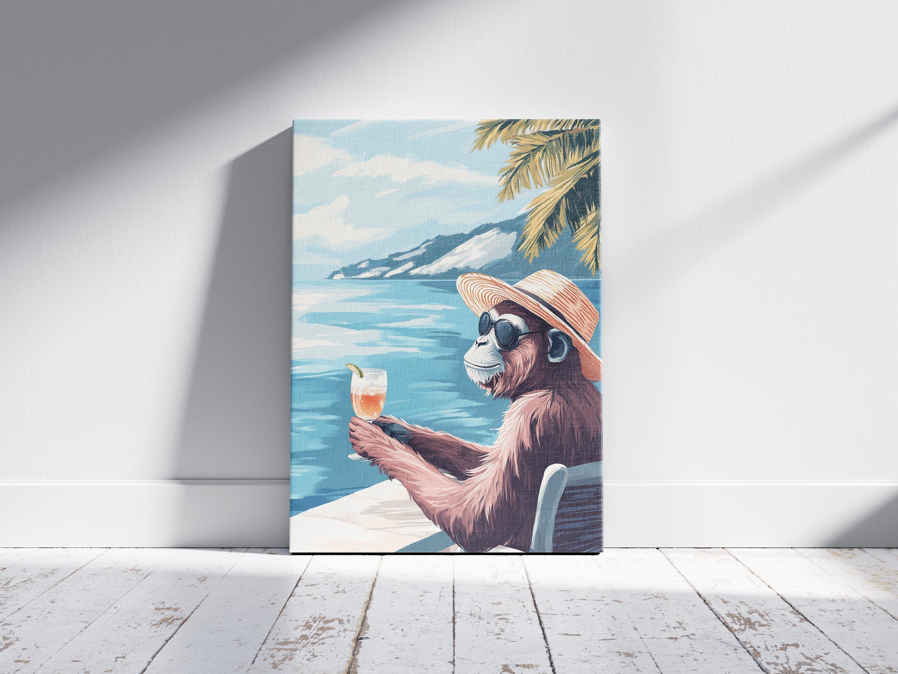 Summer Beach Monkey Art Print Tropical Animal Poster Cool Monkey