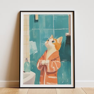 Amerikaanse korthaar kitten Art Print grappige dieren poster schattige kat badjas muur decor grillige huisdier portret artwork kitten minnaar cadeau