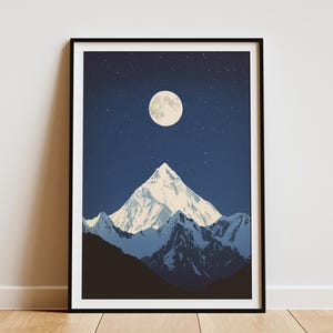 Mount Everest Poster Nepal Art Print Moonlit Mountain Landscape Art Himalayan Decor Travel Poster Adventure Art National Park Print Wall Art