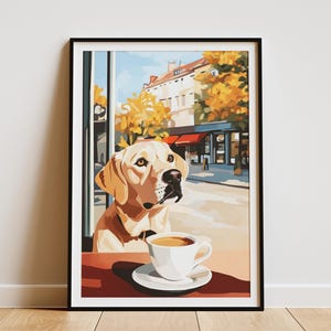 Labrador Retriever Cafe Art Print Hundeliebhaber Geschenk Coffee Shop Wanddekoration Gemütlich Herbst Vibes Süßer Welpe Poster Restaurant Dekor Labrador Art