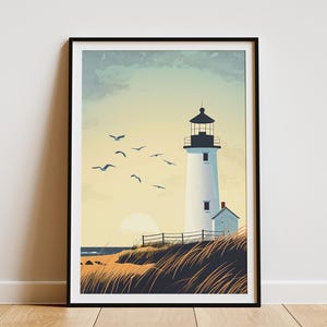 Massachusetts Cape Cod Leuchtturm Strand Poster Vintage Reise Poster Nautische Kunst Druck Möwen Sonnenuntergang Ozean Kunst