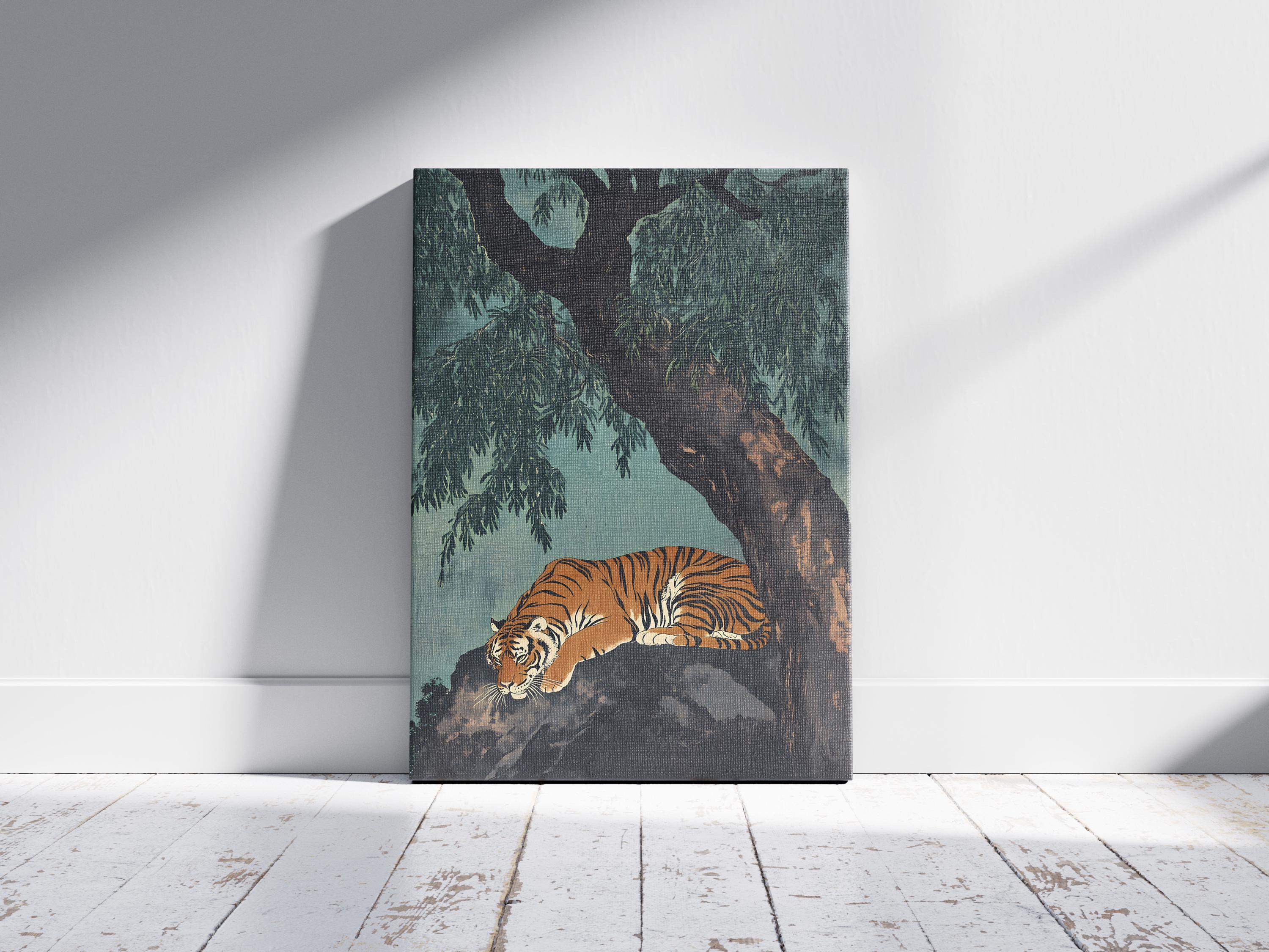 Tiger Under Banyan Tree Poster Print Asian Wildlife Art Vintage
