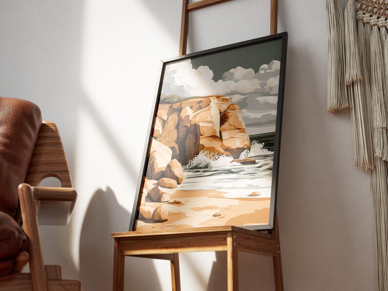 Coastal Cliff Poster Ocean Wave Art Print Beach Home Decor Modern ...