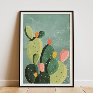 Kaktus Pflanze Poster Wüste Kunst Druck Boho Wohnkultur Minimalistische Illustration Grün und Rosa Kaktus Wandkunst