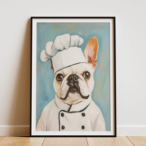 French Bulldog Chef Print Funny Dog Art Animal Portrait Kitchen Decor Restaurant Art Culinary Dog Poster Chef Dog Art Print