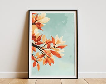Herbstlaub Poster Herbstlaub Druck Orange Blätter Kunst Abstrakt Natur Wand Dekor Moderne minimalistische botanische Illustration Herbst Dekor