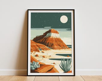 Skamieniały Las Narodowy Park Arizona Pustynny Krajobraz Wydrukuj Vintage Plakat Podróży Południowy Zachód Sztuka Nowoczesna Minimalistyczna Sztuka Natura Ściana
