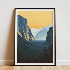 Yosemite National Park Poster Vintage Travel Poster Minimalist Mountain Art Print Landscape Wall Art