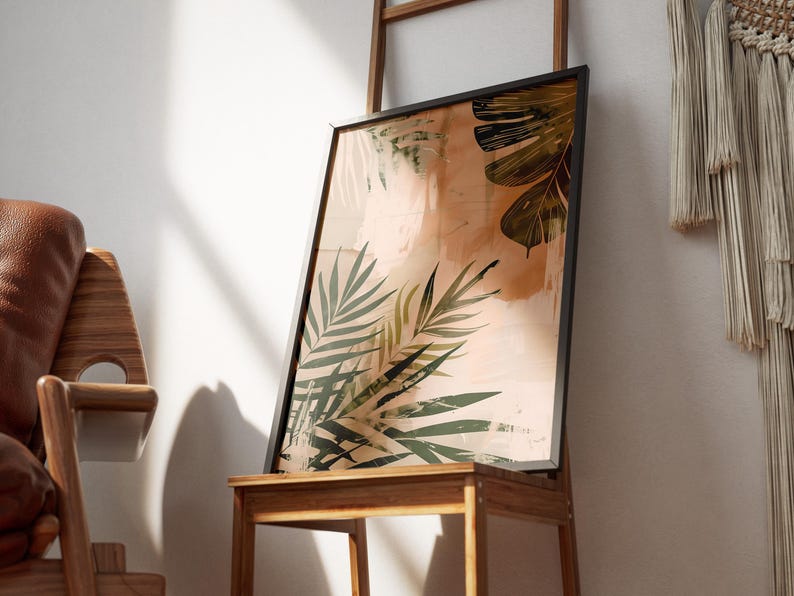 Minimalist Palm Leaf Art Print Boho Wall Decor Abstract Tropical Leaves ...