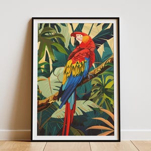 Tropical Rainforest Parrot Poster Colorful Bird Art Print Jungle Animal Wall Decor Nature Artwork Macaw Poster Home Decor