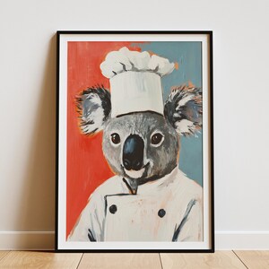 Lámina de chef koala, decoración de cocina, póster divertido de animales, arte culinario de chef animal, impresión caprichosa, idea de regalo de chef koala, lámina de arte