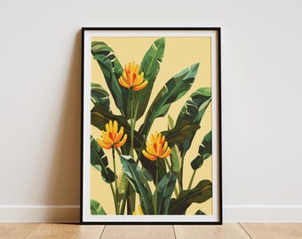 Tropical Banana Plant Poster Minimalist Art Print Botanical Wall Decor Home Decor Green Yellow